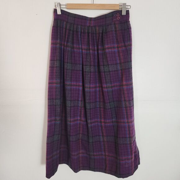 Pendleton Dresses & Skirts - Vintage Pendleton Wool Plaid Skirt Purple Check Pleated High Waist Academia S